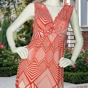 Retro Geometric Maxi Sundress Knot Detail L